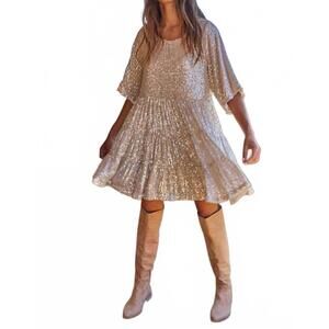 NEW BY TOGETHER sparkle baby dress in gold silver